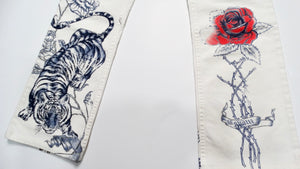 2003 Roberto Cavalli White Tattoo Style Print Jeans