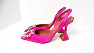 Amina Muaddi Begum Hot Pink Satin Slingback Pumps