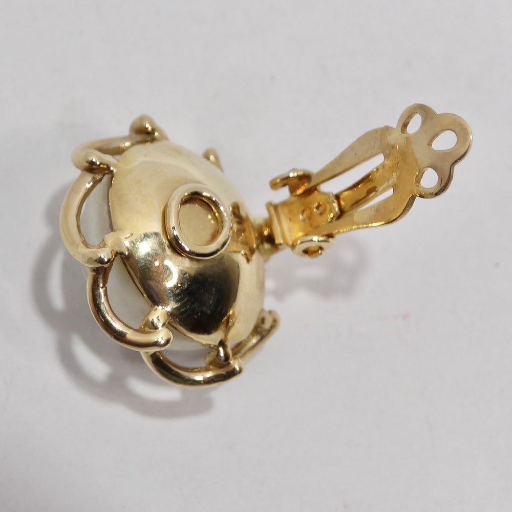 1970s 14K Gold Pearl Clip On Stud Earrings