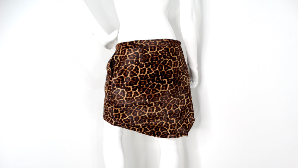 Diane Von Furstenberg Leopard Print Calf Hair Mini Skirt