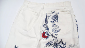 2003 Roberto Cavalli White Tattoo Style Print Jeans