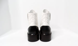 Chanel 2020 White Shiny Goatskin Interlocking CC Logo Combat Boots