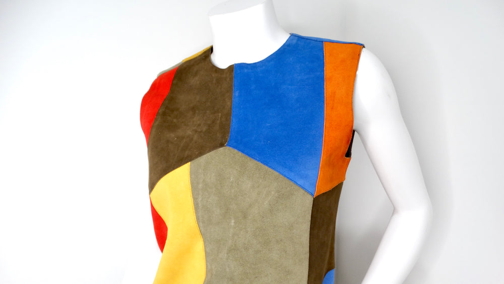 Victoria Beckham Suede Multicolor Patchwork Sleeveless Dress