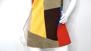 Victoria Beckham Suede Multicolor Patchwork Sleeveless Dress