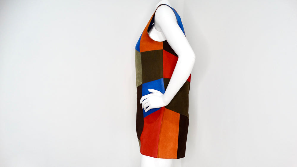 Victoria Beckham Suede Multicolor Patchwork Sleeveless Dress