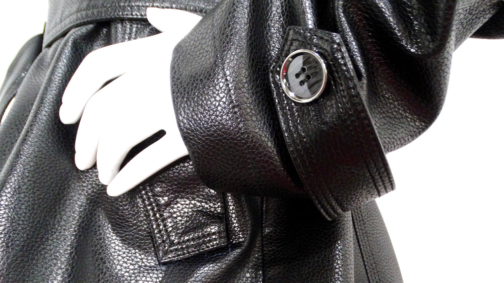 Vintage 1990s Black Leather Trench Mini Dress Jacket With Belt