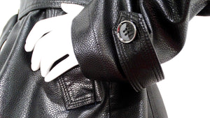 Vintage 1990s Black Leather Trench Mini Dress Jacket With Belt