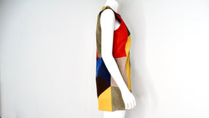 Victoria Beckham Suede Multicolor Patchwork Sleeveless Dress