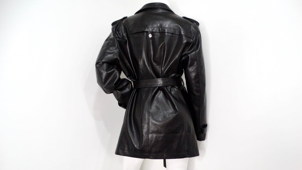 Vintage 1990s Black Leather Trench Mini Dress Jacket With Belt Vintage by Misty Vintage 1990s Black Leather Trench Mini Dress Jacket With Belt Vintage by Misty