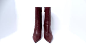 Chanel Burgundy Lambskin Leather Heel Boots With Pearl & Snake Motif