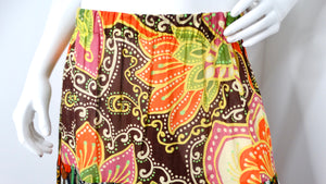 2019 Gucci Orange New India Multicolor Print Cotton Midi Skirt