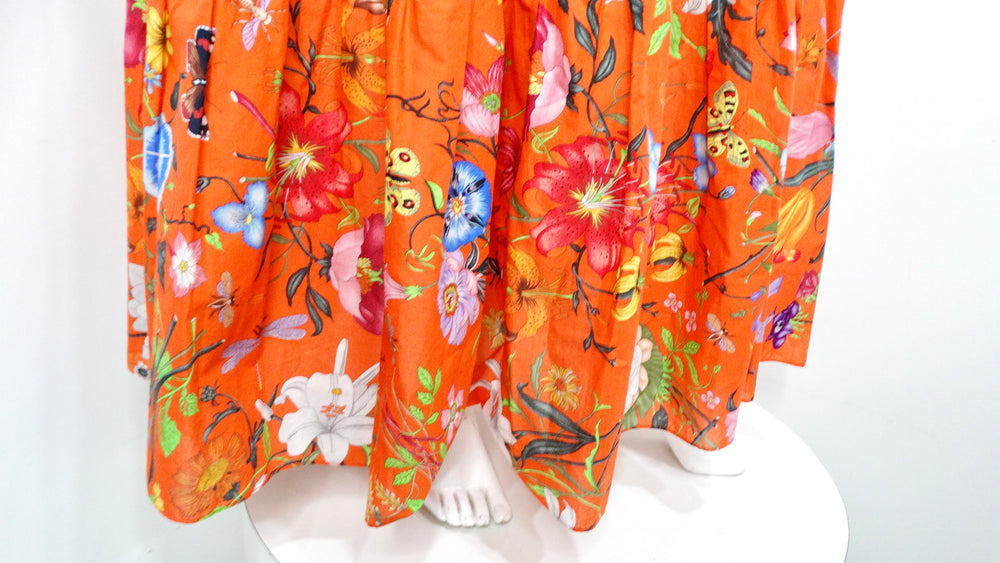 2019 Gucci Orange New India Multicolor Print Cotton Midi Skirt