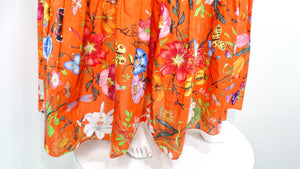 2019 Gucci Orange New India Multicolor Print Cotton Midi Skirt