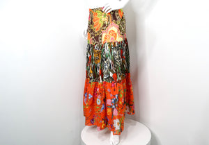 2019 Gucci Orange New India Multicolor Print Cotton Midi Skirt