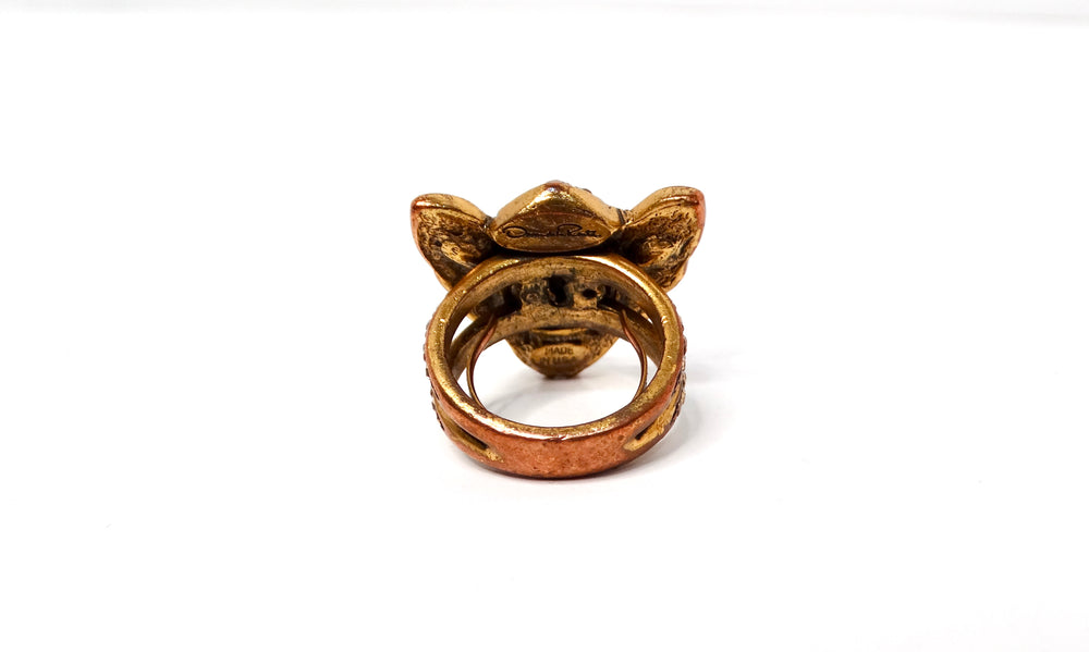 Oscar De La Renta Crystal & Brass Panther Ring