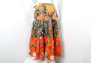 2019 Gucci Orange New India Multicolor Print Cotton Midi Skirt