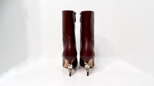 Chanel Burgundy Lambskin Leather Heel Boots With Pearl & Snake Motif