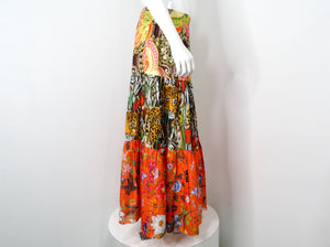 2019 Gucci Orange New India Multicolor Print Cotton Midi Skirt