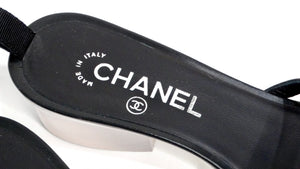 Chanel Black Leather & PVC Slide Sandals With Resin Block Heels