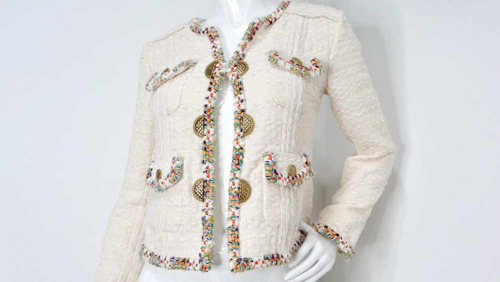 2017 Chanel Paris-Cuba Tweed Ivory Jacket With Multicolor Trim