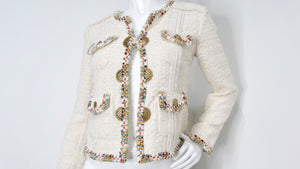 2017 Chanel Paris-Cuba Tweed Ivory Jacket With Multicolor Trim