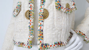 2017 Chanel Paris-Cuba Tweed Ivory Jacket With Multicolor Trim