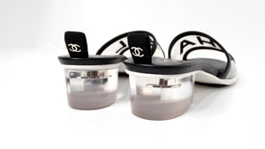 Chanel Black Leather & PVC Slide Sandals With Resin Block Heels