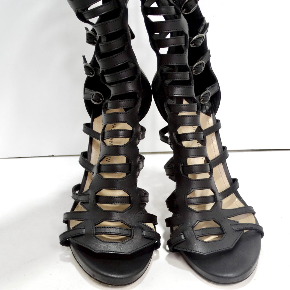 Paul Andrew Black Leather Gladiator Heels