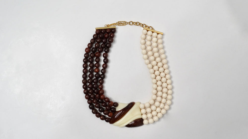 Yves Saint Laurent Vintage Resin & Wood Beaded Muti-Strand Necklace