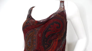 Y2K Ralph Lauren Silk Chiffon Paisley Print Sleeveless Dress