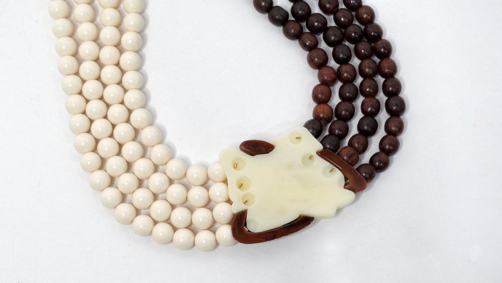 Yves Saint Laurent Vintage Resin & Wood Beaded Muti-Strand Necklace