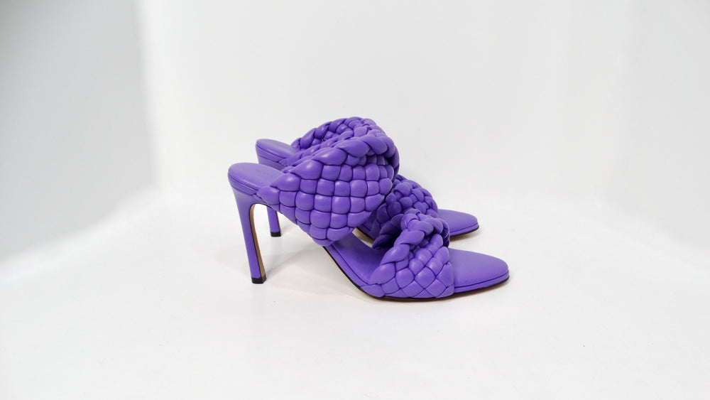 Bottega Veneta Purple Nappa Twisted Padded Intrecciato Curve Slide Sandals