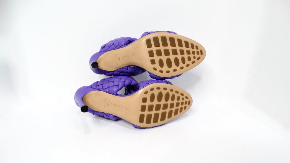 Bottega Veneta Purple Nappa Twisted Padded Intrecciato Curve Slide Sandals