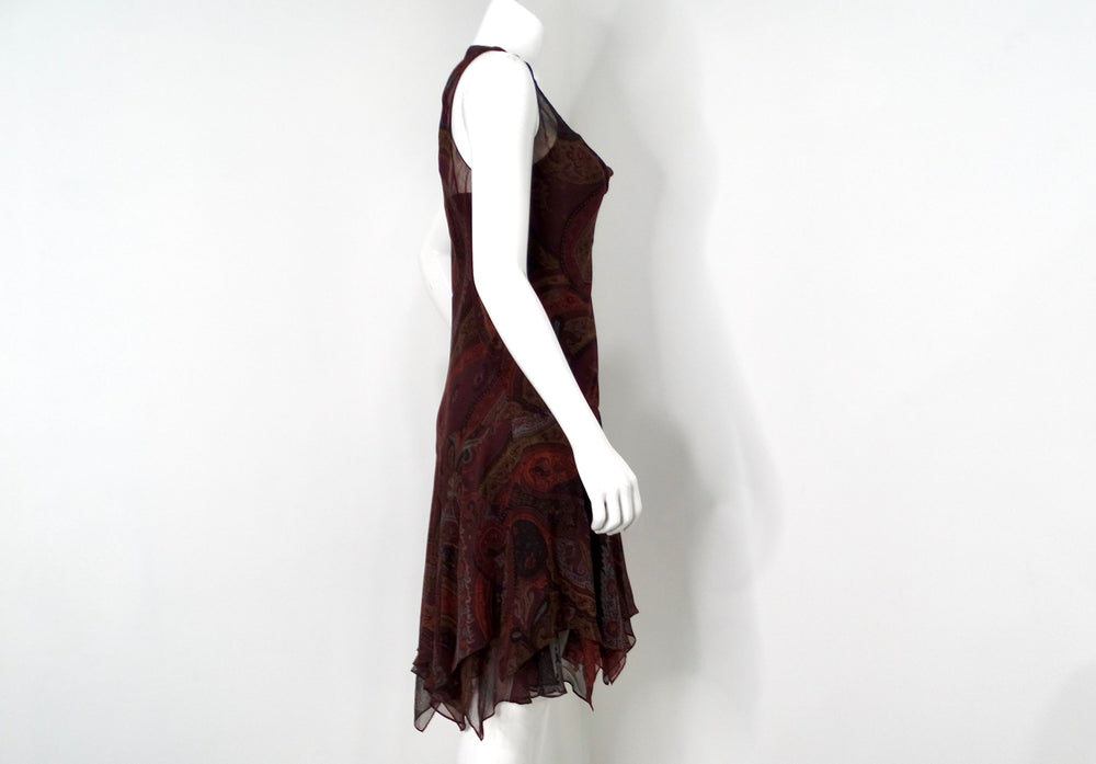 Y2K Ralph Lauren Silk Chiffon Paisley Print Sleeveless Dress