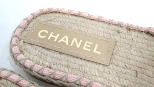 Chanel Pink Denim Interlocking CC Logo Espadrille Mules