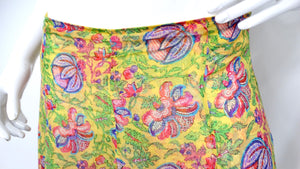 Y2K Ralph Lauren Silk Yellow Floral Print Skirt