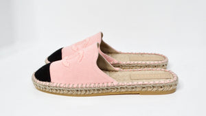 Chanel Pink Denim Interlocking CC Logo Espadrille Mules