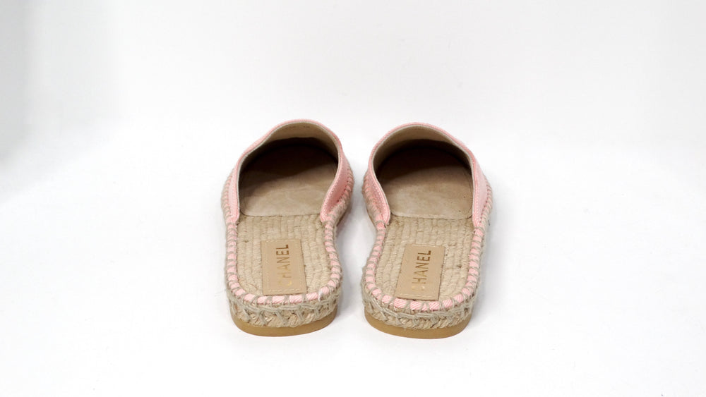 Chanel Pink Denim Interlocking CC Logo Espadrille Mules