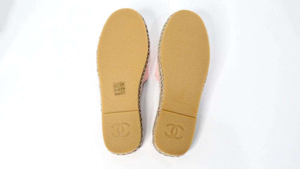 Chanel Pink Denim Interlocking CC Logo Espadrille Mules