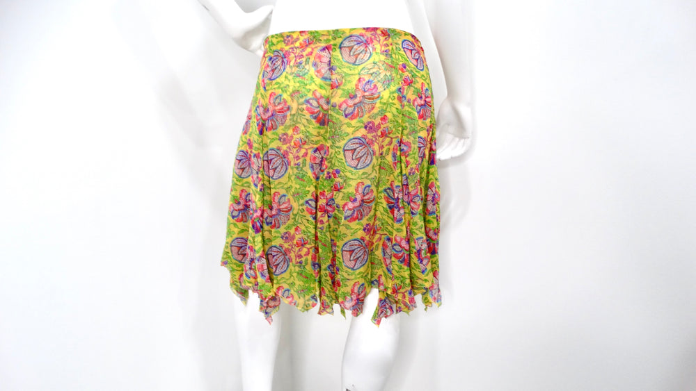 Y2K Ralph Lauren Silk Yellow Floral Print Skirt