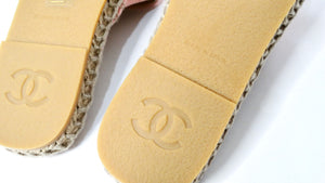 Chanel Pink Denim Interlocking CC Logo Espadrille Mules