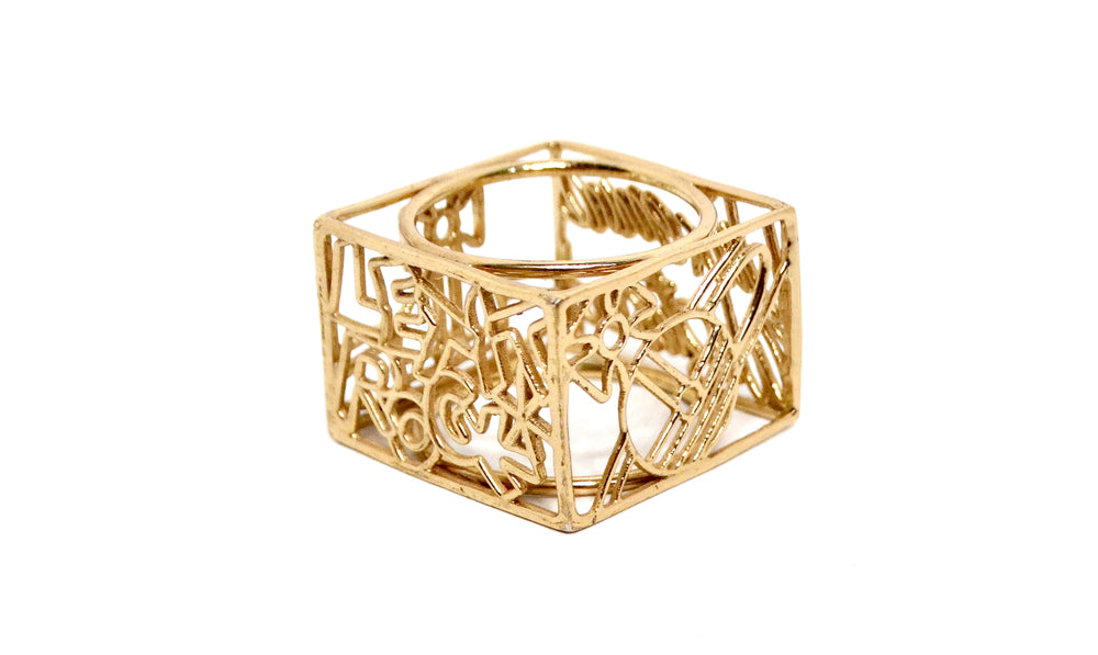 Vivienne Westwood 14k Gold Hollow Cube Orb Ring