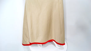 Guy Laroche Khaki Long-Sleeve Maxi Dress With Red Trim and Open Back