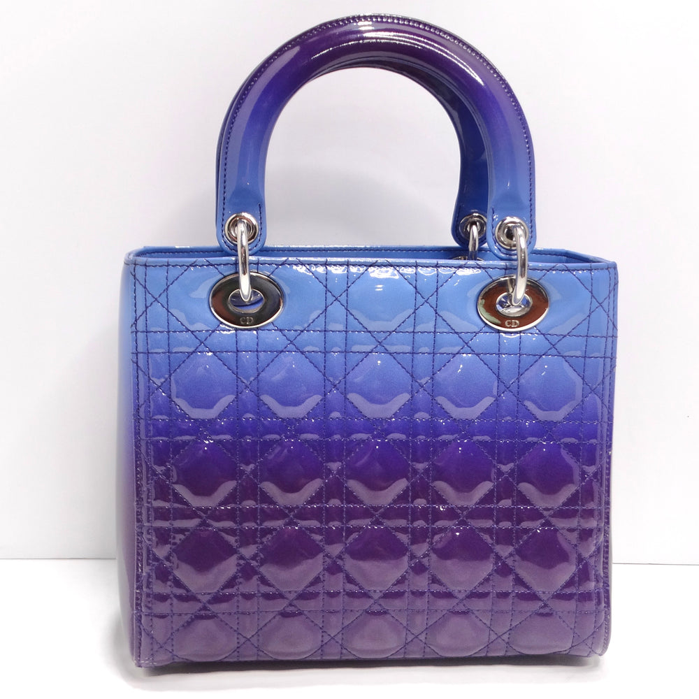 Christian Dior Blue Quilted Cannage Patent Leather Lady Dior