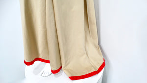 Guy Laroche Khaki Long-Sleeve Maxi Dress With Red Trim and Open Back