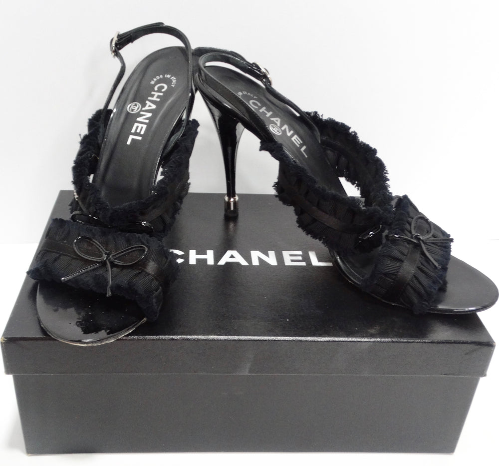 Chanel Black Logo Slingback Heels