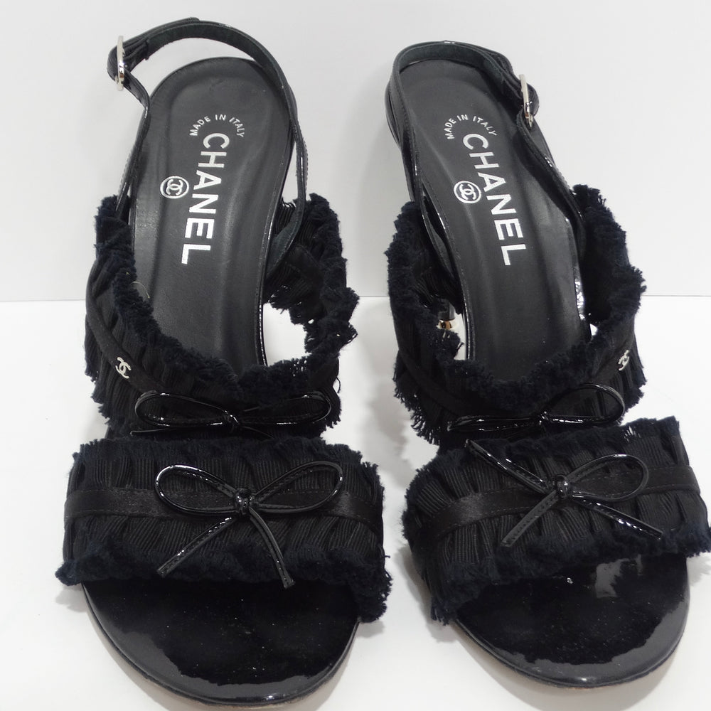 Chanel Black Crocodile Leather & Grosgrain Slingback Sandals – Bella Ling
