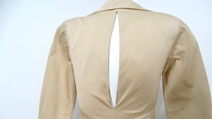 Guy Laroche Khaki Long-Sleeve Maxi Dress With Red Trim and Open Back
