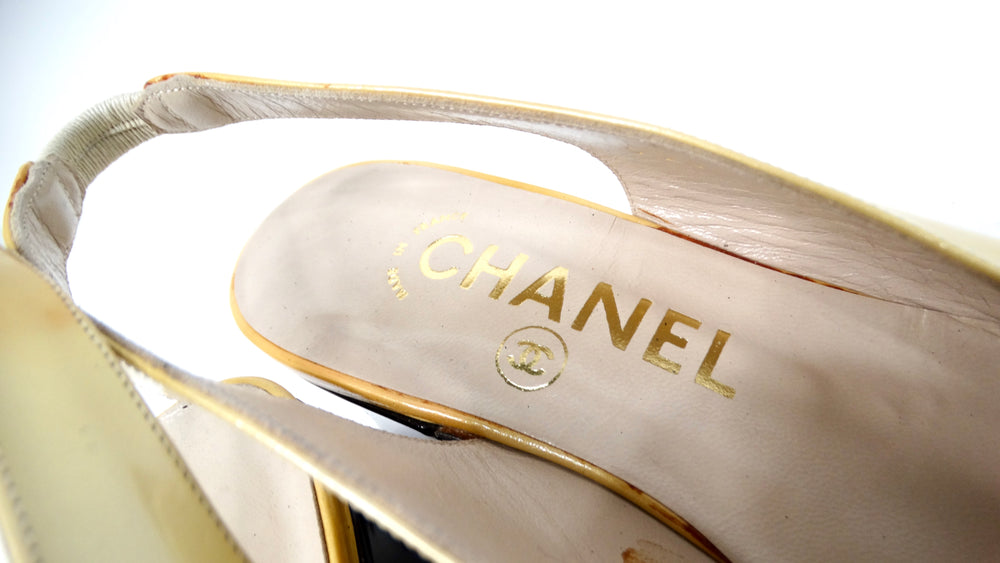 1997 Chanel Yellow Patent Leather Slingback Pumps