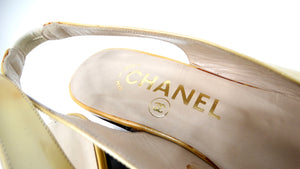 1997 Chanel Yellow Patent Leather Slingback Pumps